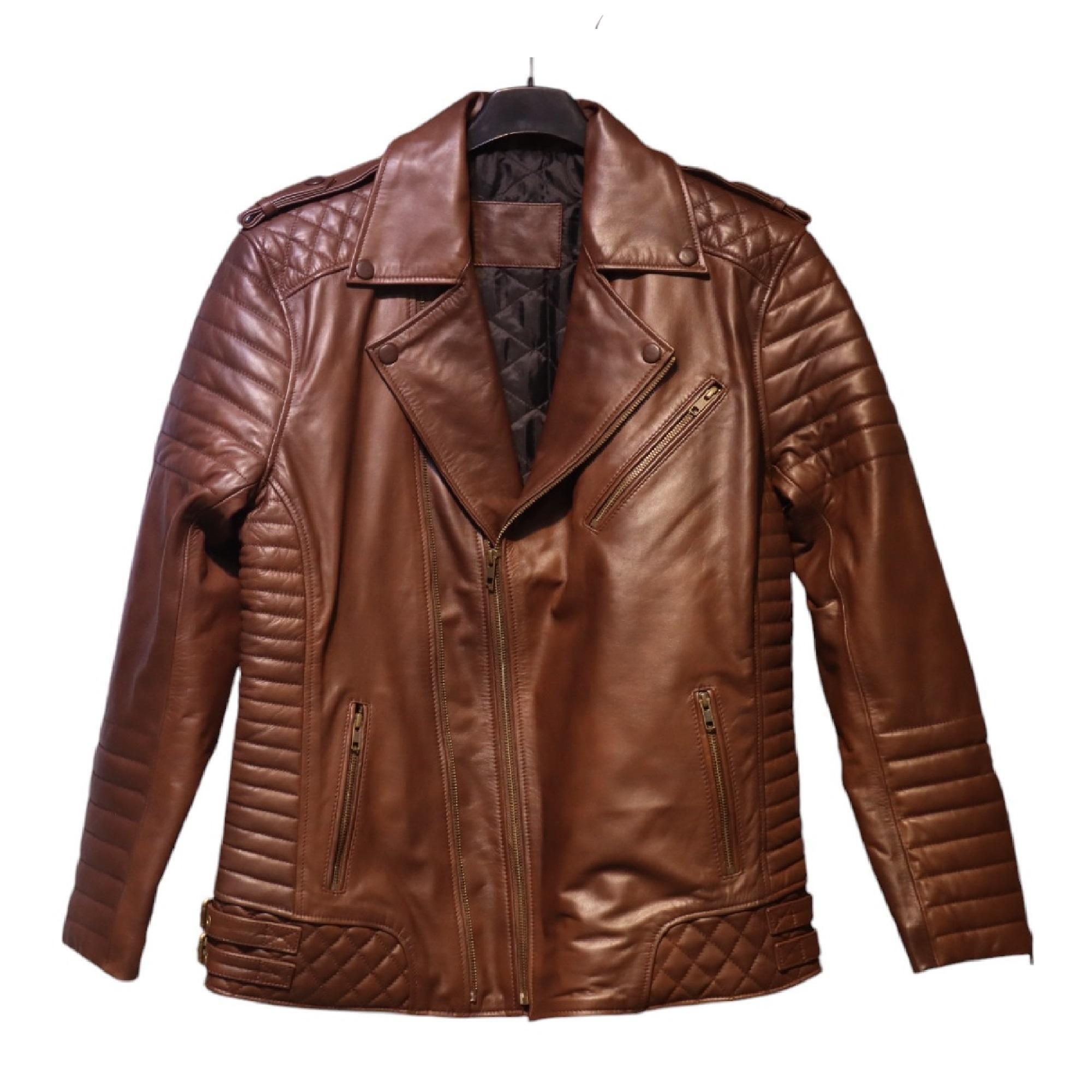 Brown Biker Leather Jacket Super Hero